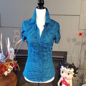 NWOT Peacock Blue Ruffled 💙 Blouse